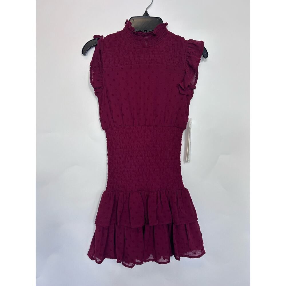 Aqua Girls Swiss Dot Smocked Dress Color : Wine Size S 7/8